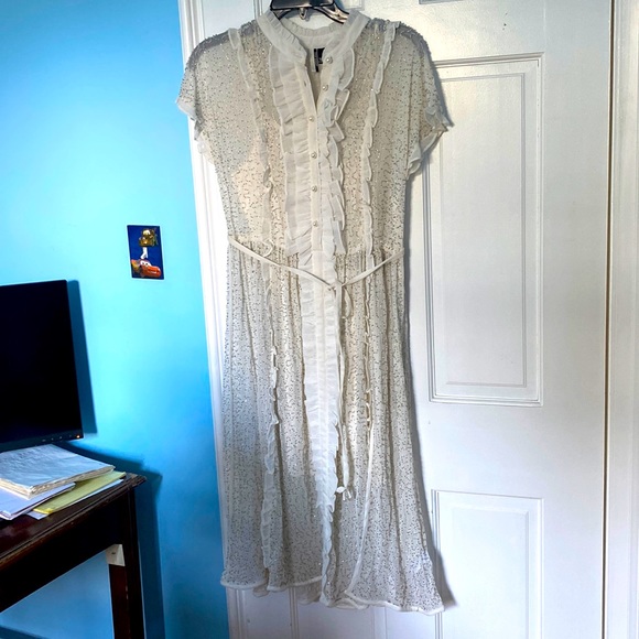 TOPSHOP PREMIUM WHITE CHIFFON EMBELLISHED SHIRT DRESS - Picture 9 of 13